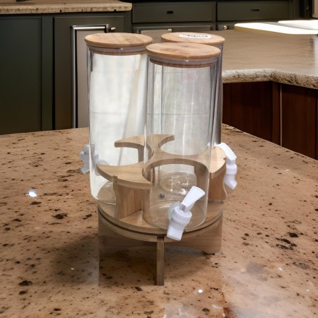 ستاند عصير / مرطبانات مع حنفية وقاعدة وغطاء بامبو سعة 5 لتر ثلاثة قطع